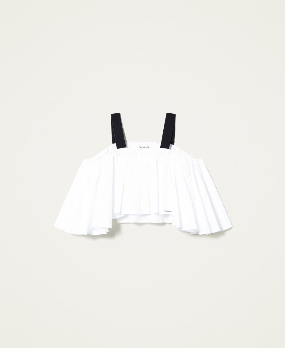 Poplin blouse with gros-grain shoulder straps