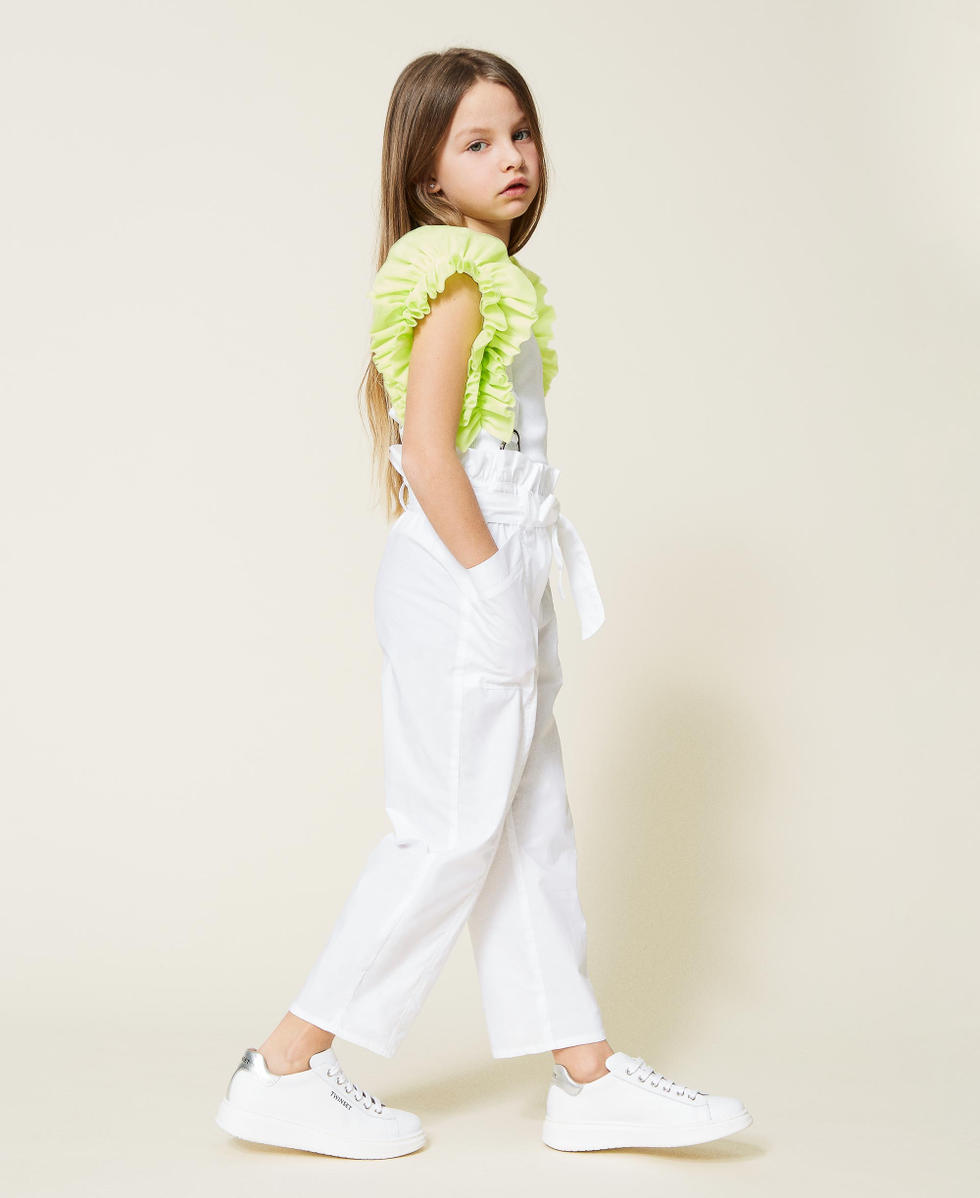 Pantaloni in popeline con bretelle Bambina Bianco TWINSET Milano
