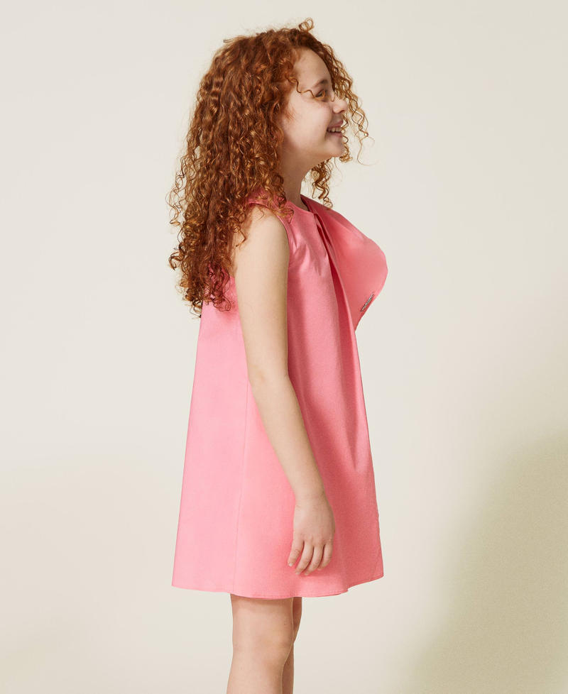 Poplin dress with asymmetric ruffles Shocking Pink Girl 221GJ2027-03