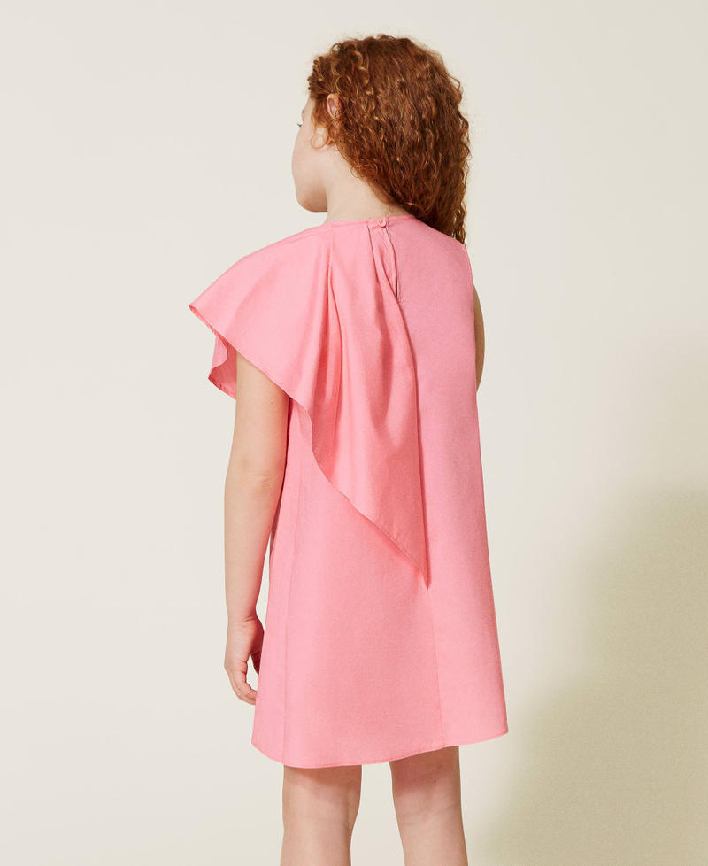 Kleid aus Popeline mit asymmetrischen Volants Shocking-Pink Mädchen 221GJ2027-04
