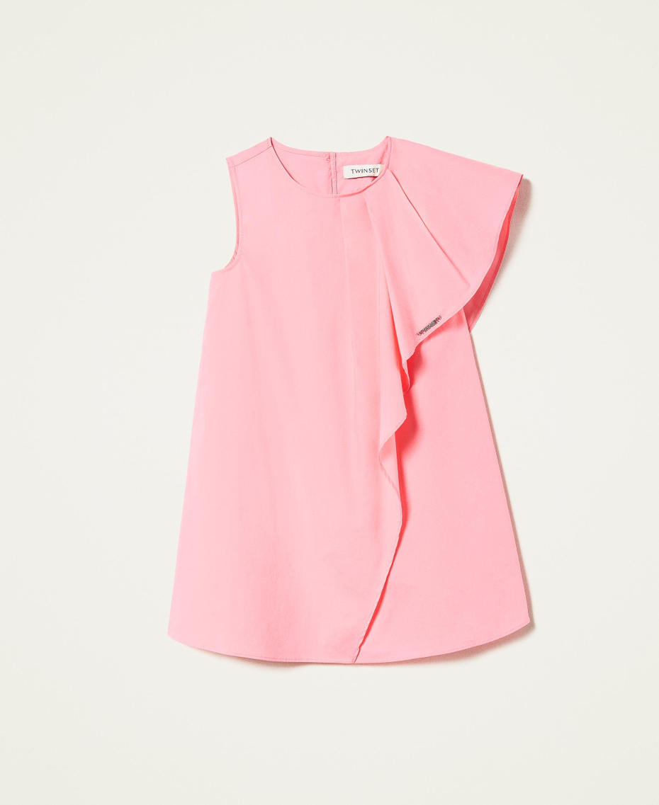 Poplin dress with asymmetric ruffles Shocking Pink Girl 221GJ2027-0S
