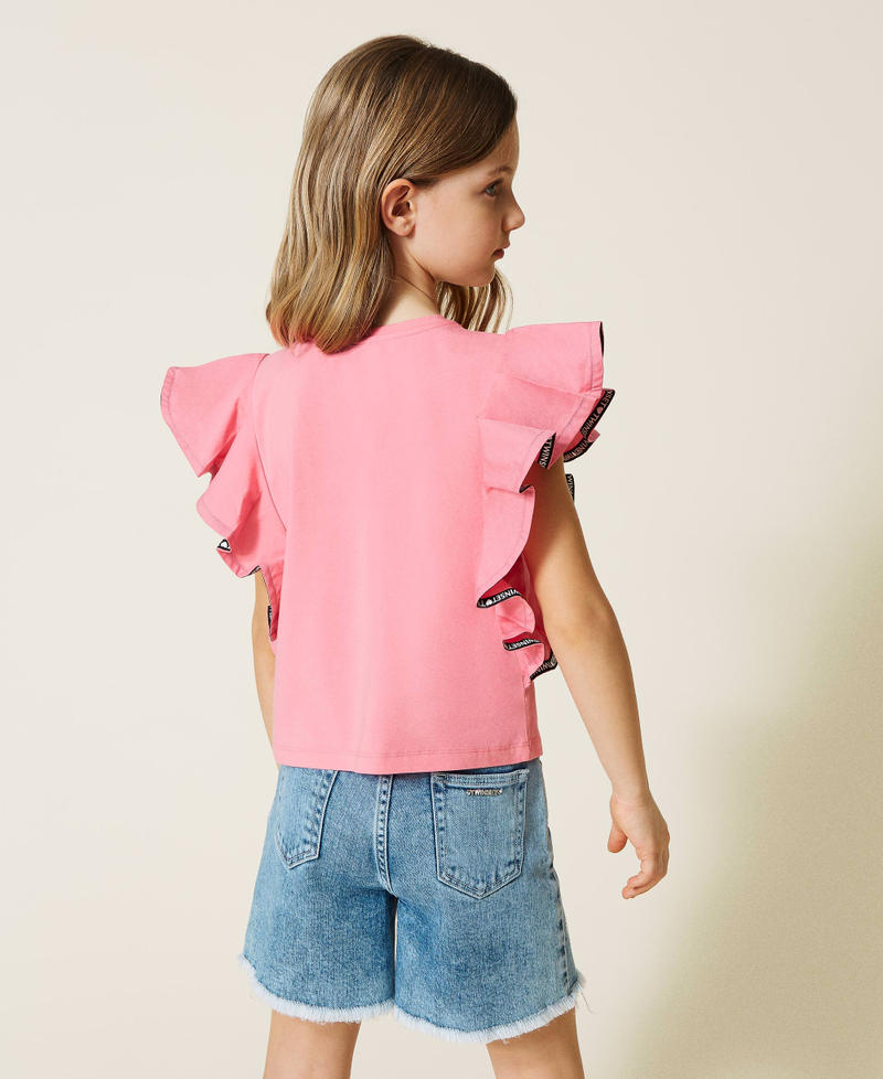 Poplin sleeve blouse with brooch Shocking Pink Girl 221GJ202D-03