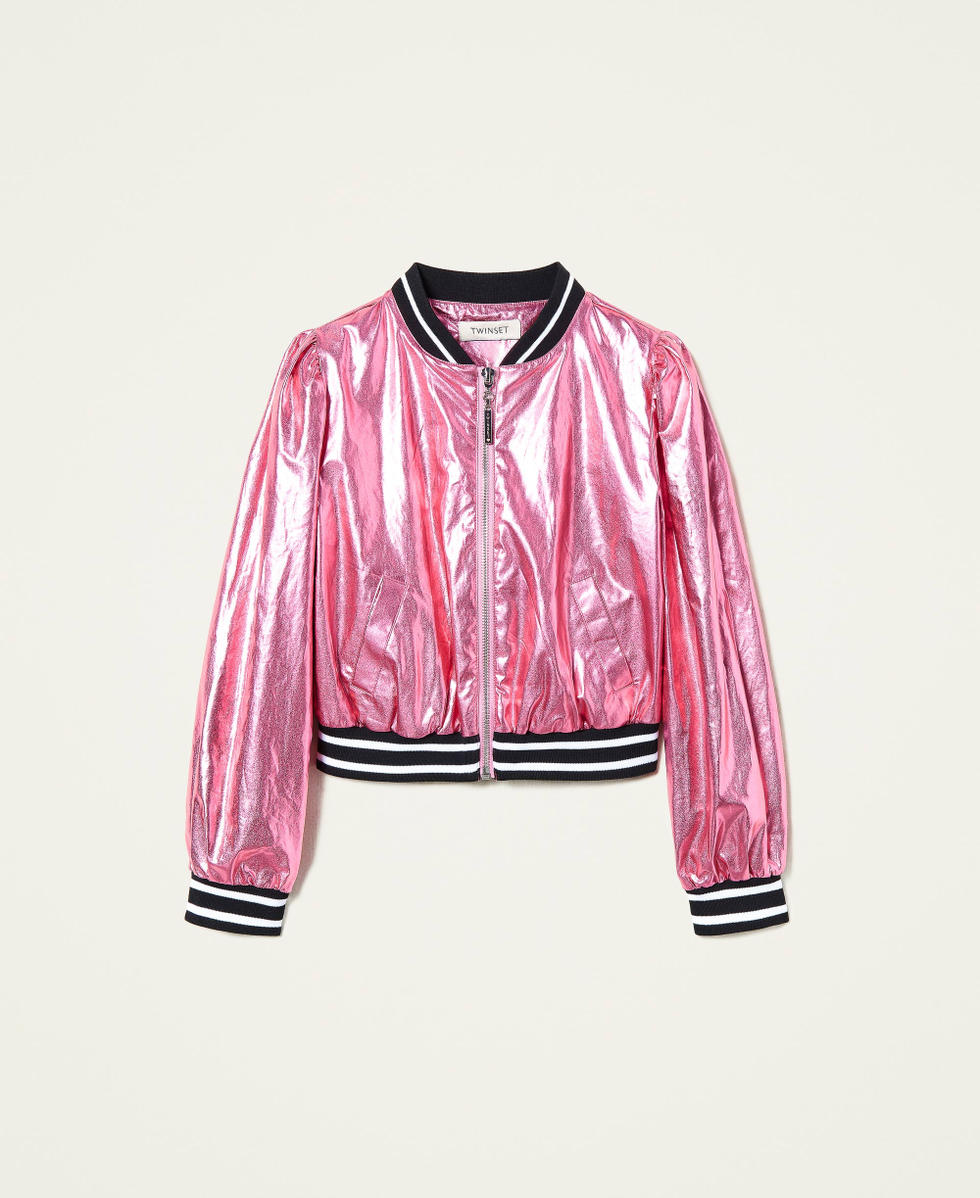 Laminated bomber jacket with stripes