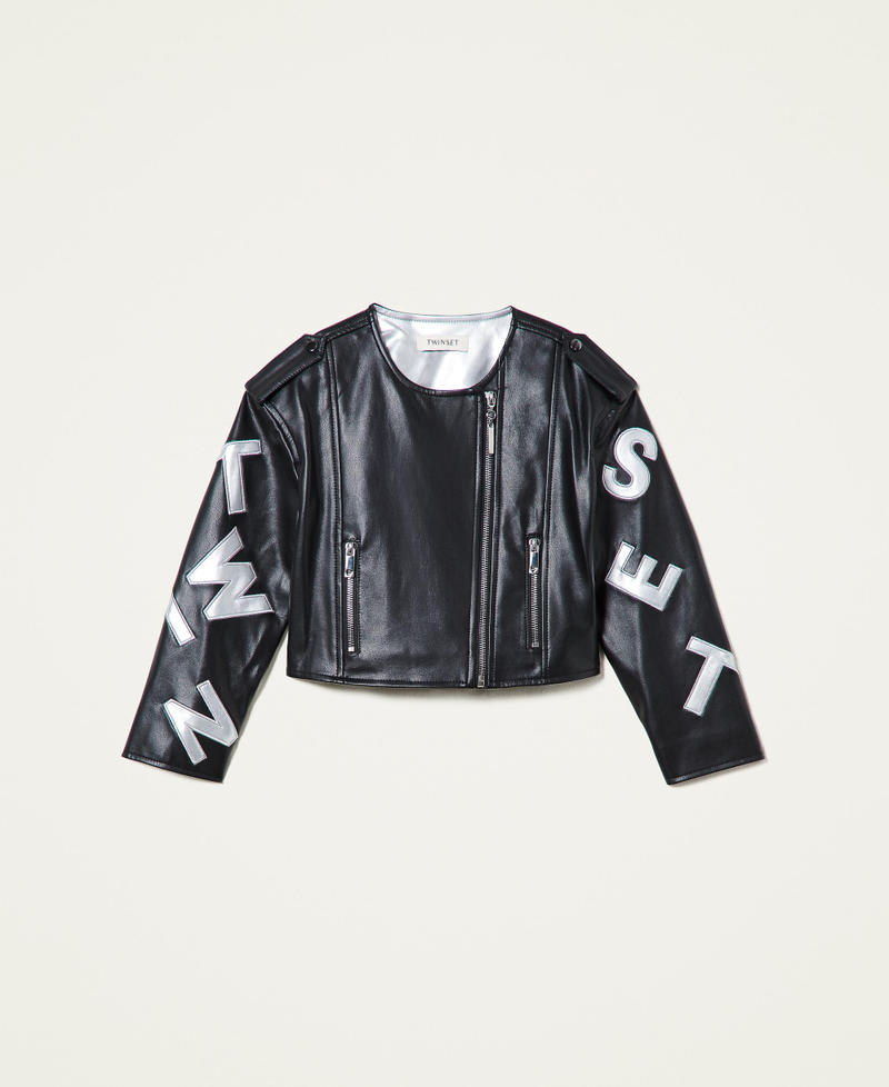 Biker jacket with logo Black / Silver Girl 221GJ2031-0S