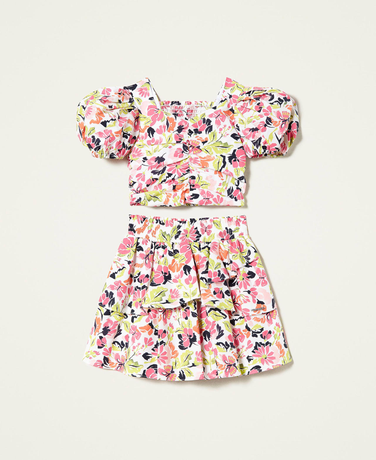Floral print top and skirt set Tropical Flower Print Girl 221GJ2090-0S