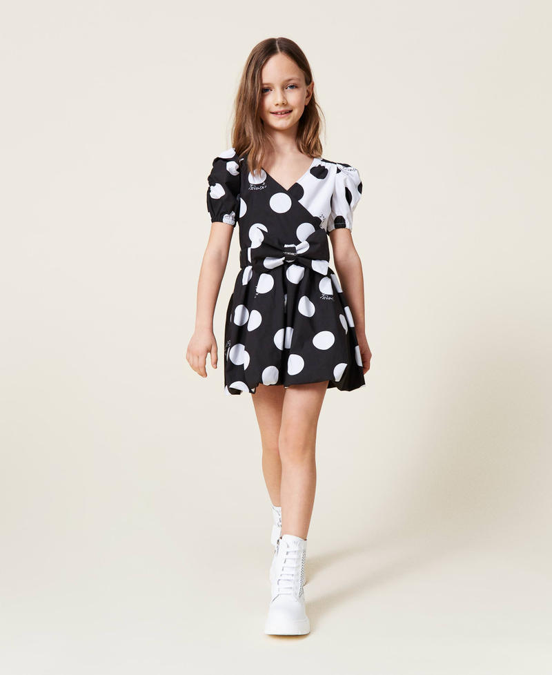 Poplin dress with double polka dot print