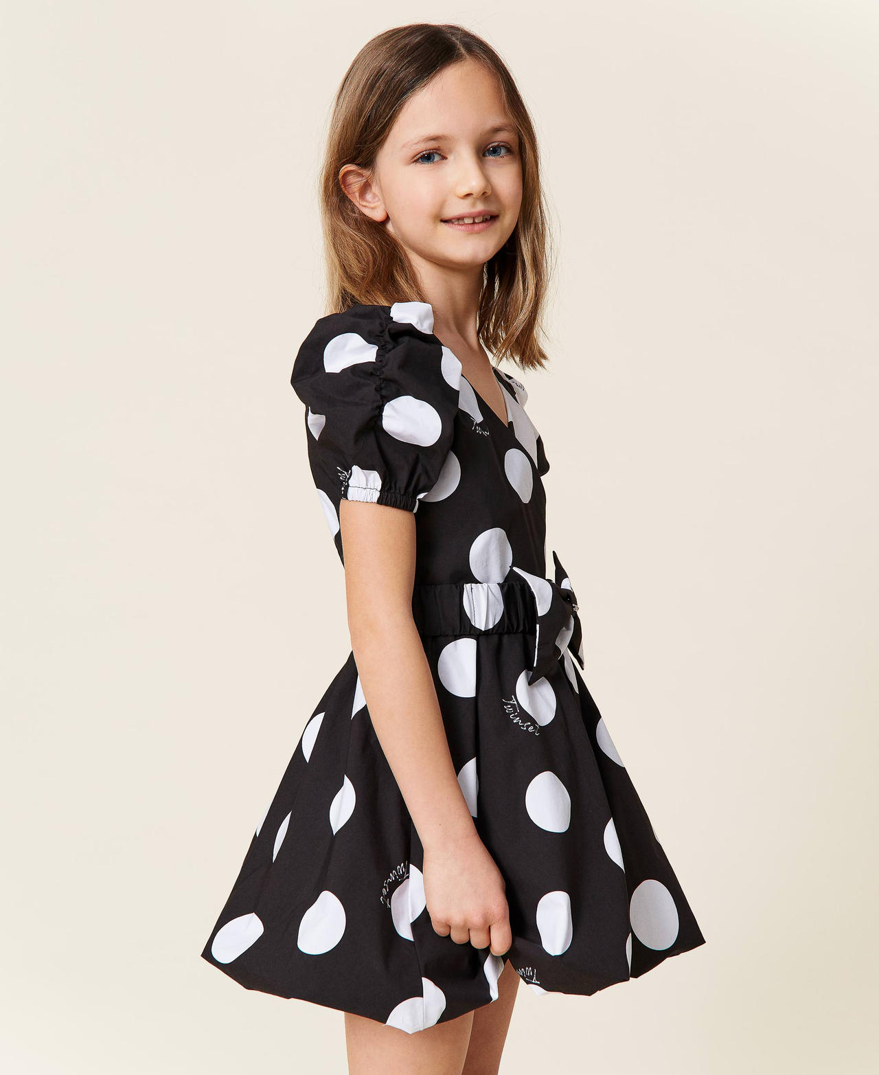 Poplin dress with double polka dot print Mixed Polka Dot Print Girl 221GJ2091-02