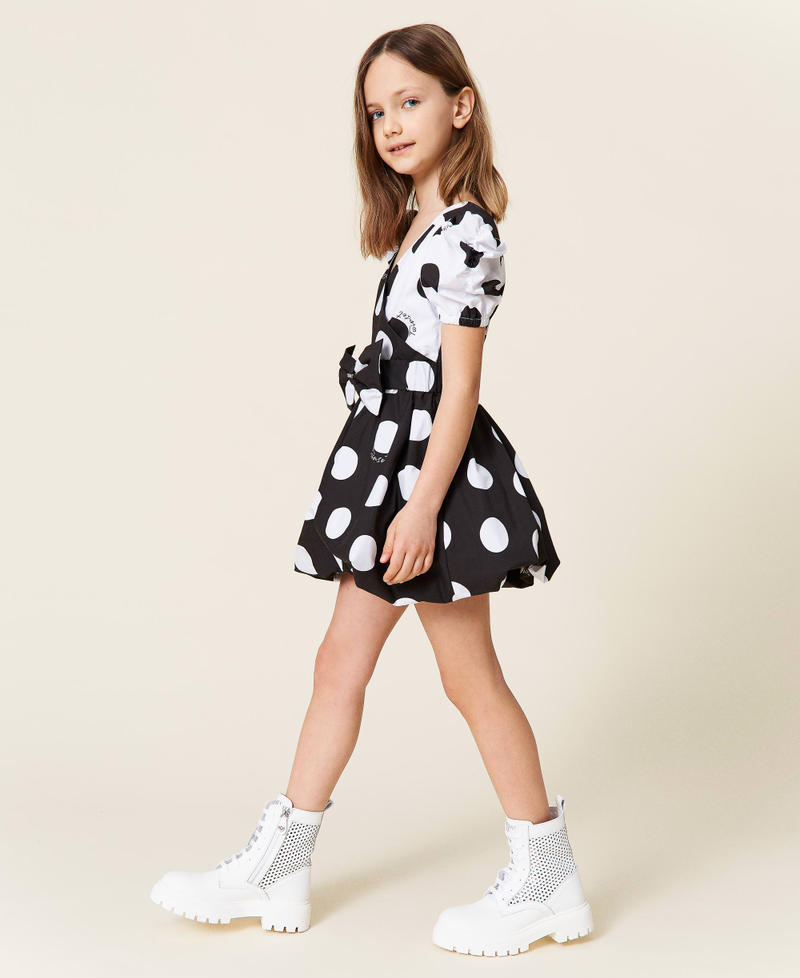 Poplin dress with double polka dot print