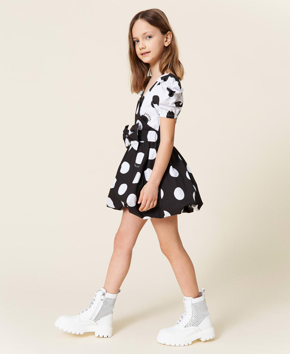 Poplin dress with double polka dot print Mixed Polka Dot Print Girl 221GJ2091-03