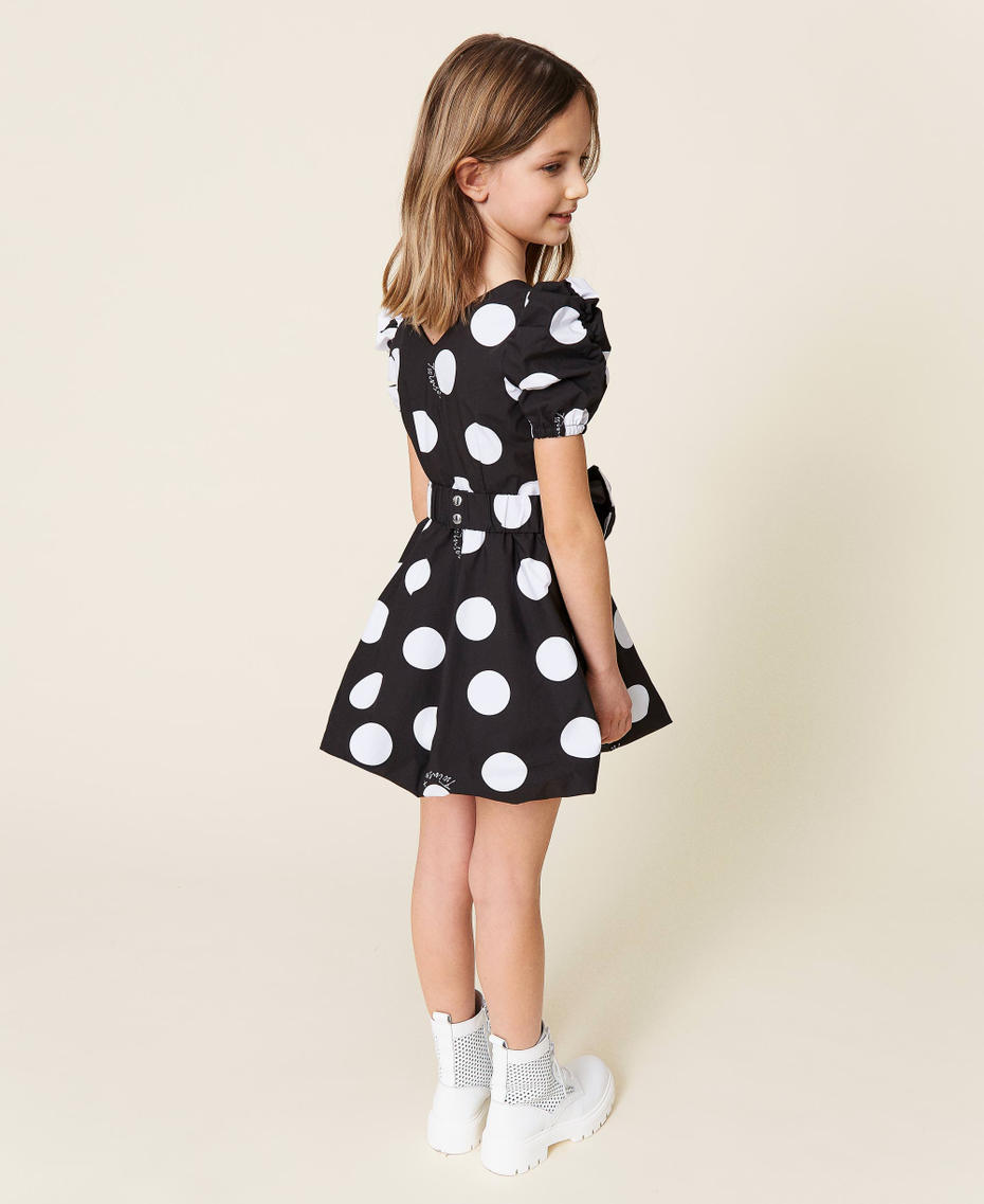 Poplin dress with double polka dot print