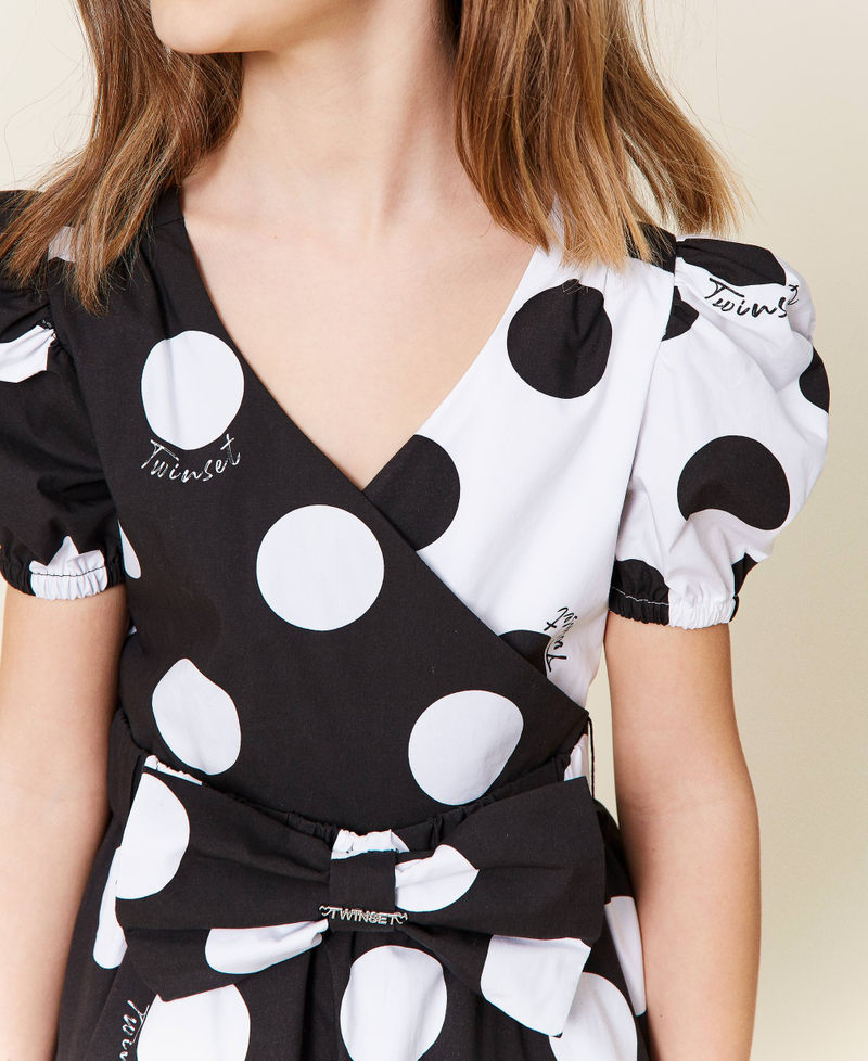 Poplin dress with double polka dot print