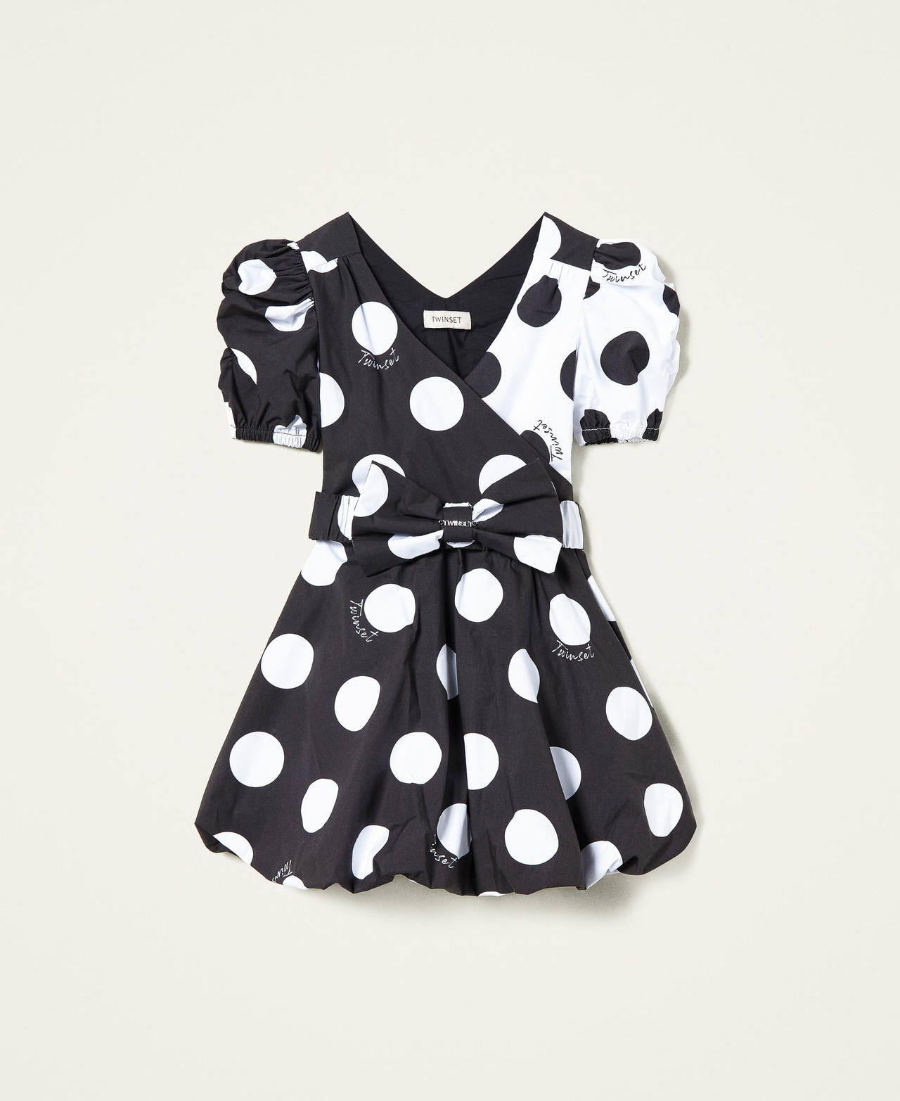 Poplin dress with double polka dot print Mixed Polka Dot Print Girl 221GJ2091-0S
