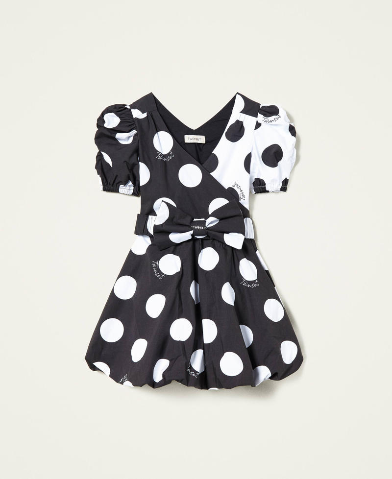 Poplin dress with double polka dot print