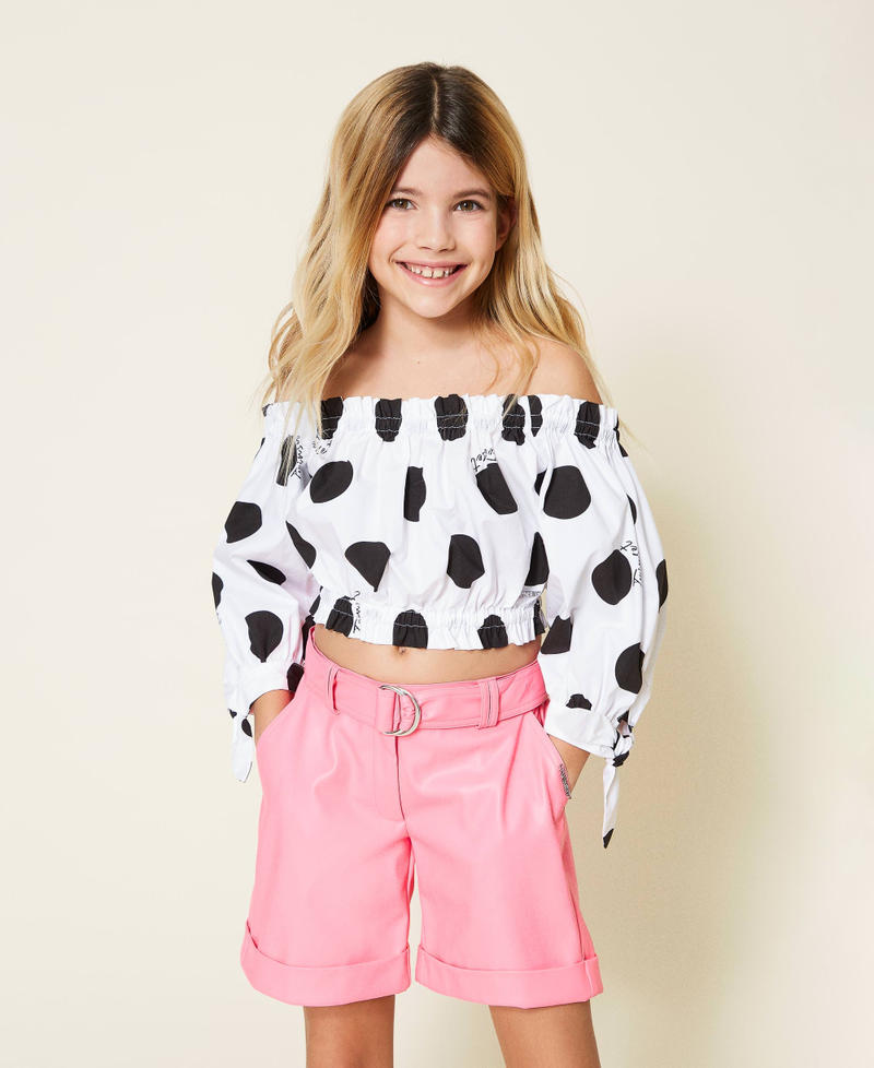 Poplin blouse with polka dot print Polka Dot Print Off White Background Girl 221GJ2093-01