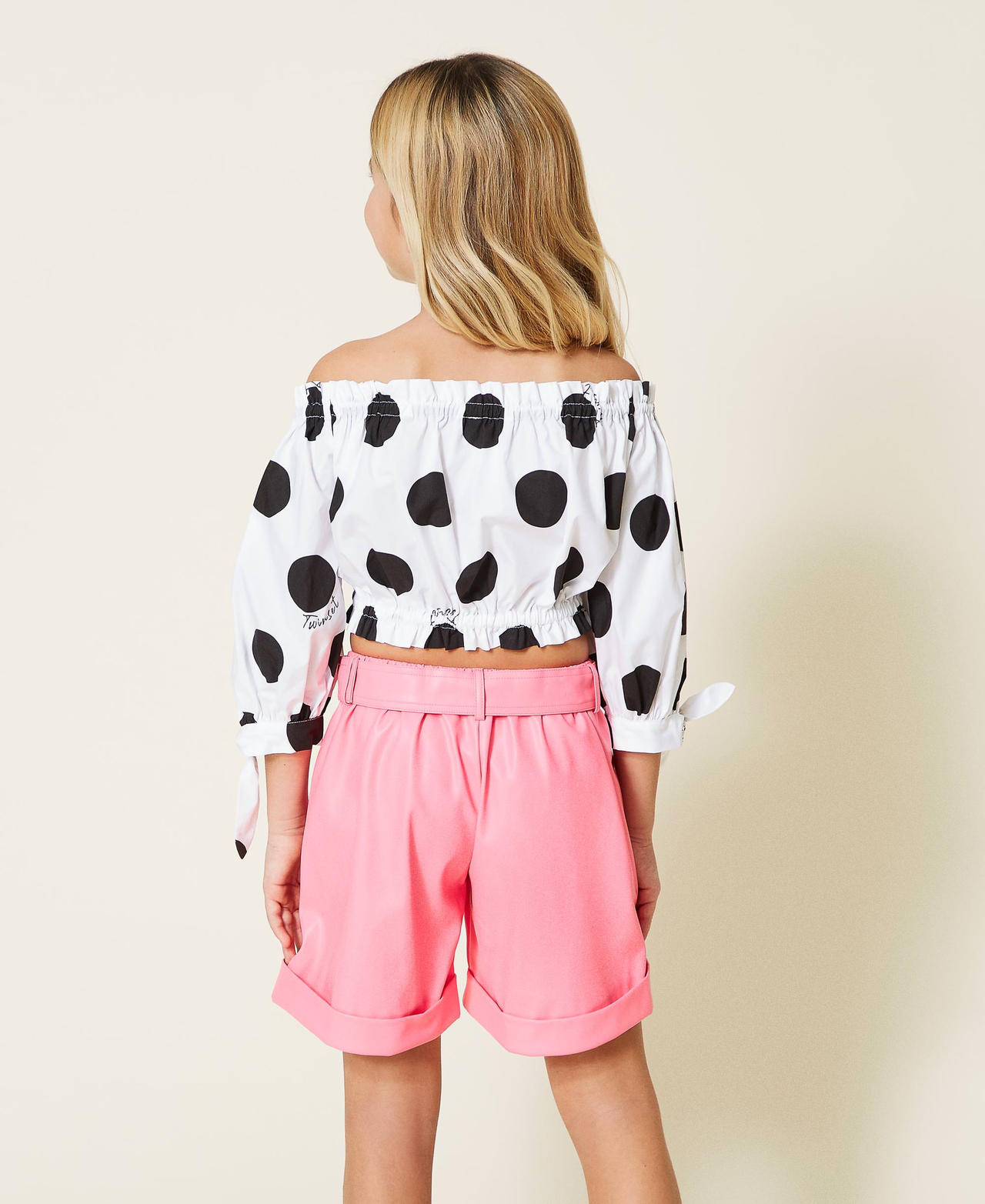 Poplin blouse with polka dot print Polka Dot Print Off White Background Girl 221GJ2093-03