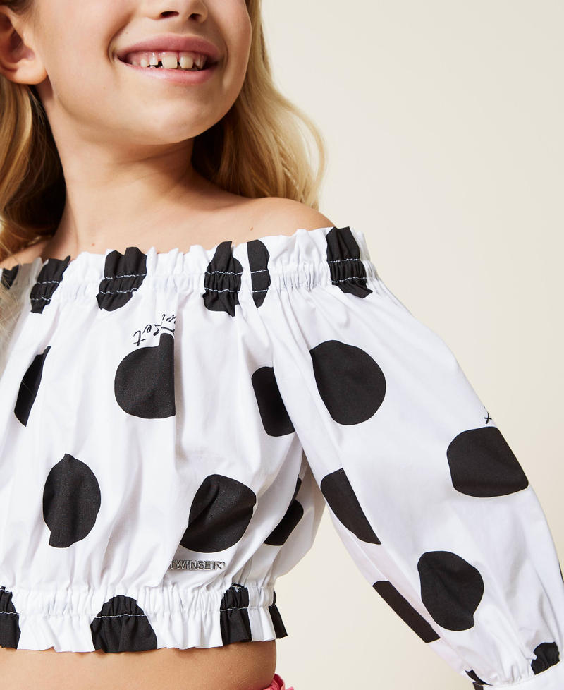 Poplin blouse with polka dot print Polka Dot Print Off White Background Girl 221GJ2093-04
