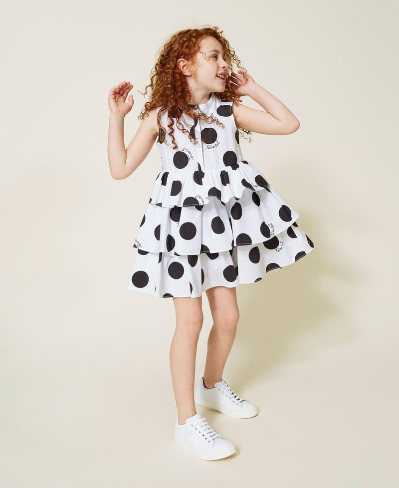 Poplin dress with polka dot print Polka Dot Print Off White Background Girl 221GJ2098-01