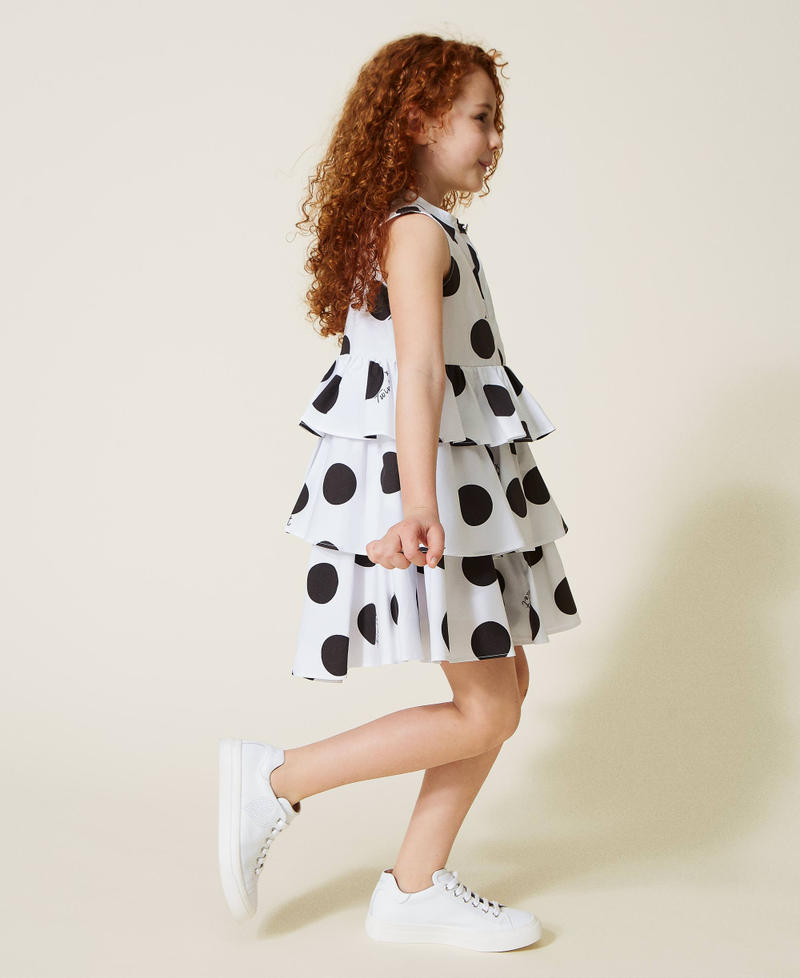 Poplin dress with polka dot print Polka Dot Print Off White Background Girl 221GJ2098-02