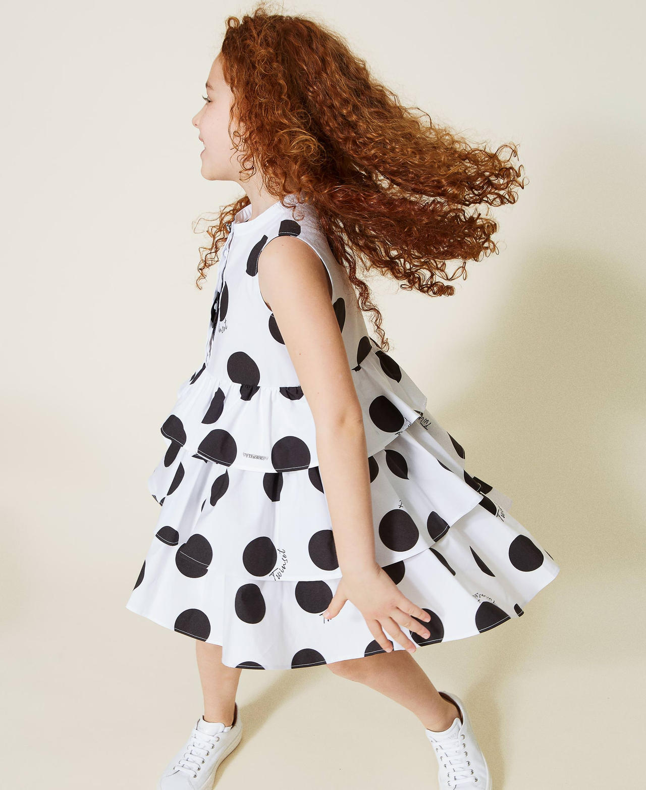 Poplin dress with polka dot print Polka Dot Print Off White Background Girl 221GJ2098-03