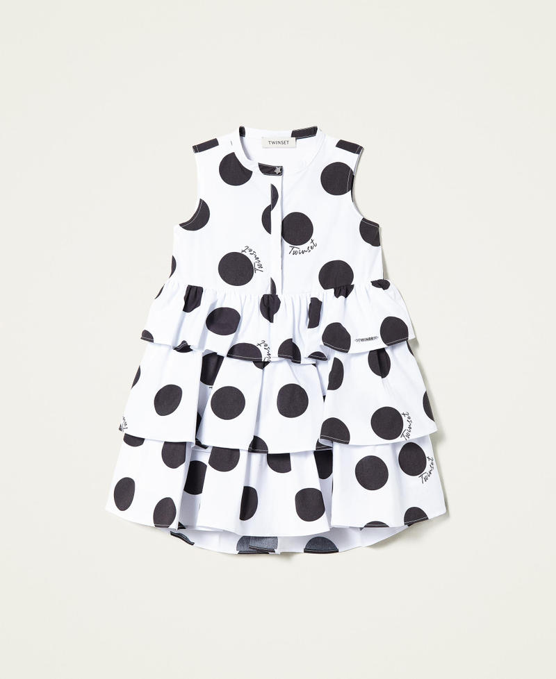 Poplin dress with polka dot print Polka Dot Print Off White Background Girl 221GJ2098-0S