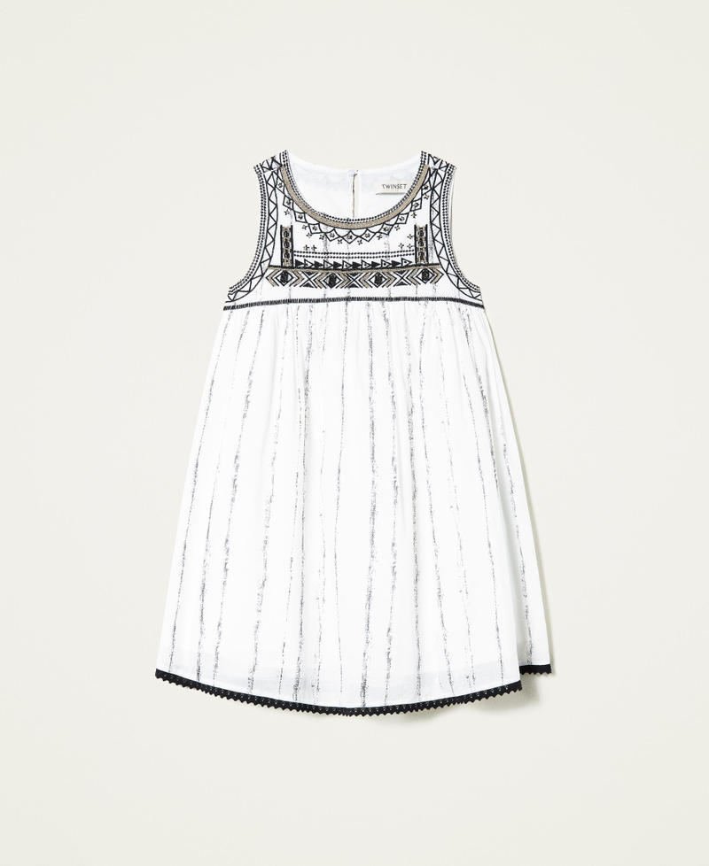 Bedrucktes Kleid mit Stickereien Zweifarbig Off White / Schwarz Mädchen 221GJ2100-0S