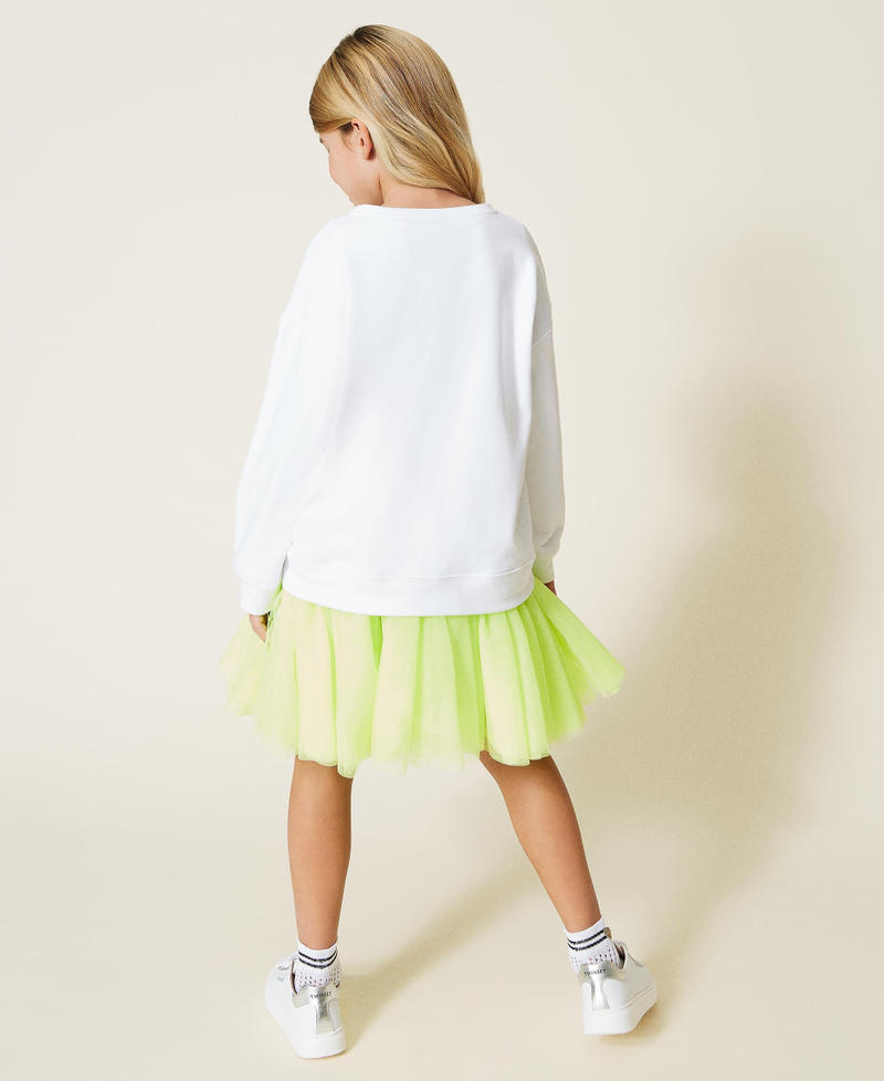 Sweatkleid mit Strass und Unterkleid mit Tüll Zweifarbig Off White / „Lemongrass“- Gelb Mädchen 221GJ2110-03