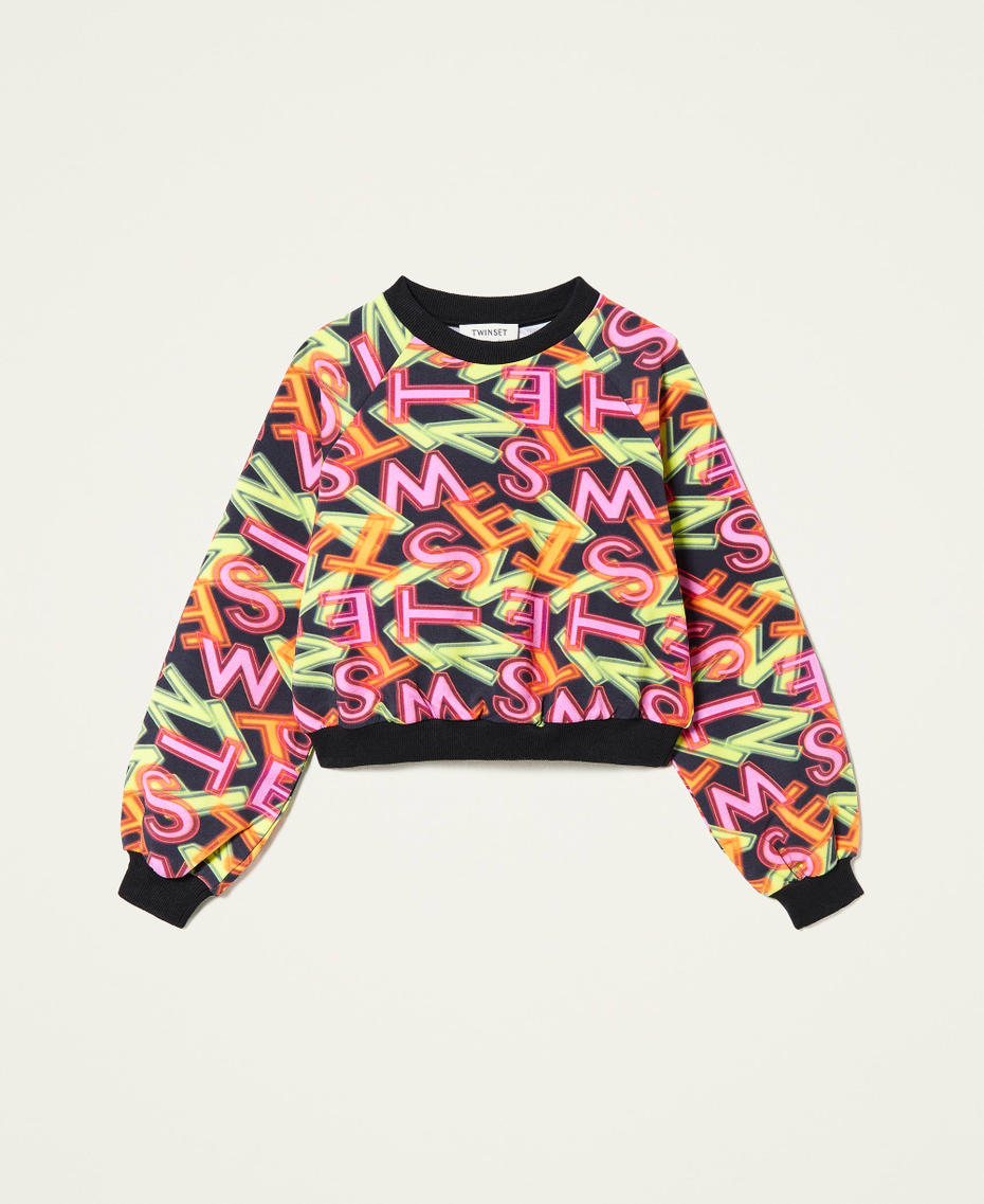 Sweatshirt mit Logo-Print Letteringprint Neon Schwarz Mädchen 221GJ2116-0S
