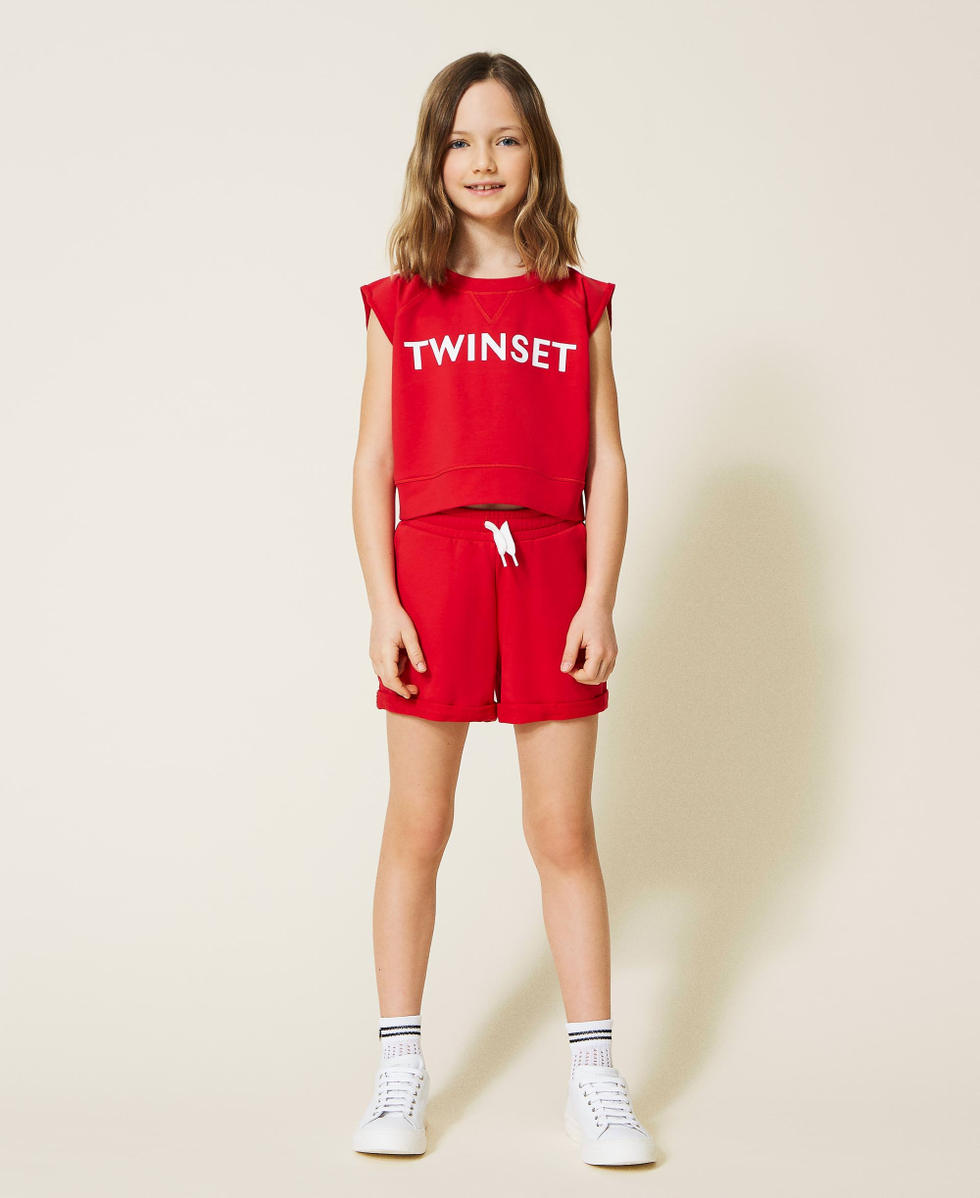Logo sweatshirt and shorts set Girl, Fuchsia | TWINSET Milano