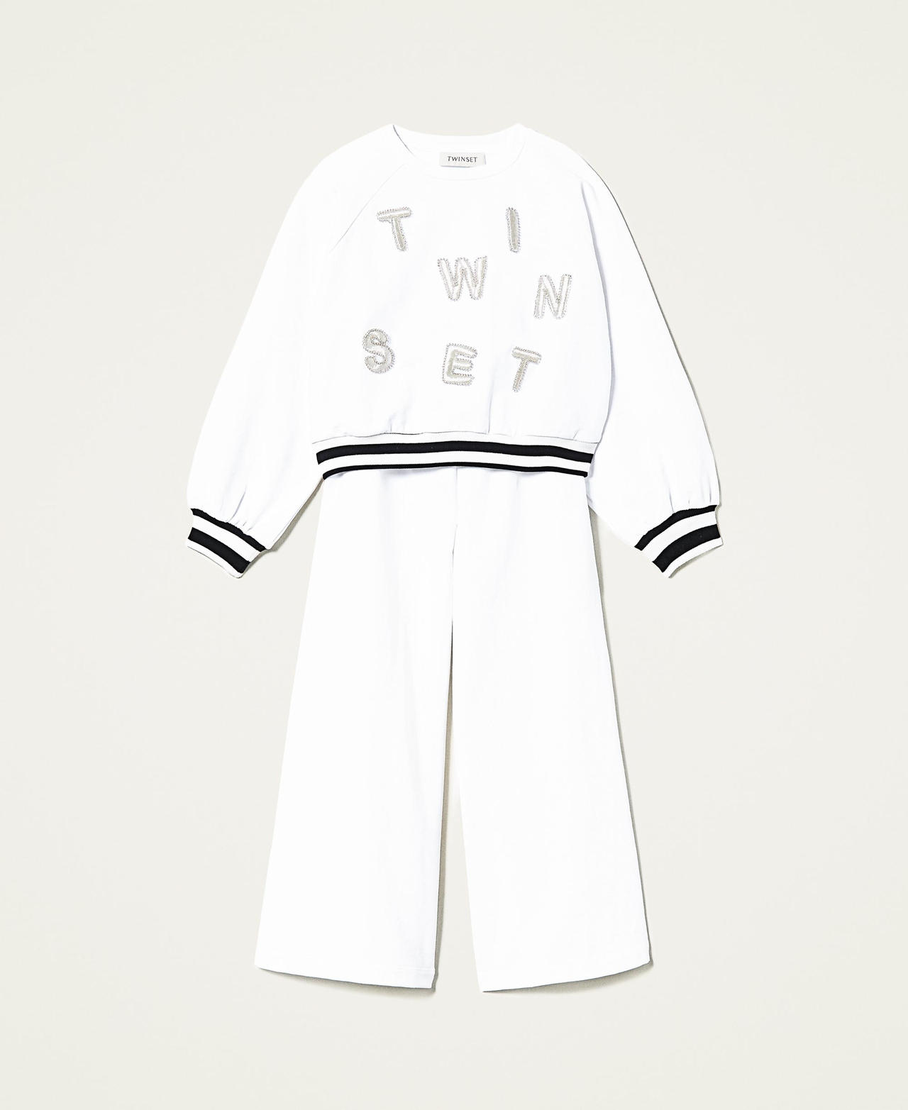 Sweat-shirt avec broderies et pantalon palazzo Bicolore Blanc Cassé / Noir Fille 221GJ211B-0S