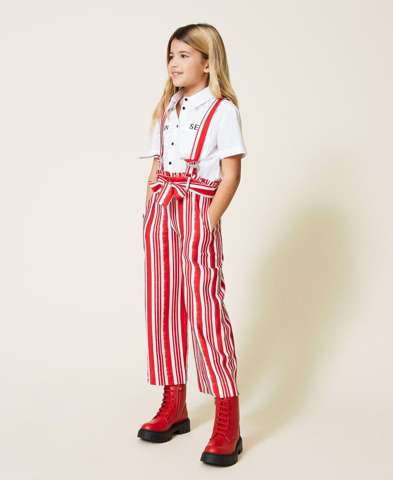 Pantaloni cropped a righe con bretelle Stampa Riga Rosso "Fire Red" Bambina 221GJ2123-02