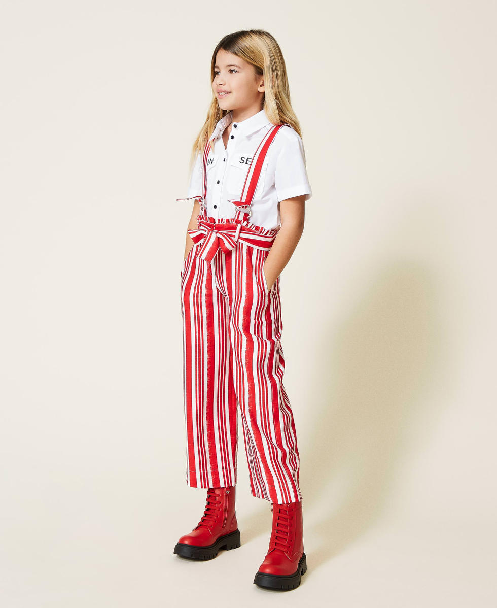 Striped cropped trousers with braces Girl Red TWINSET Milano