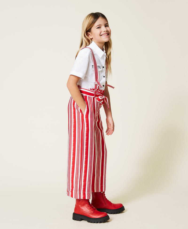 Striped cropped trousers with braces “Fire Red” Stripe Print Girl 221GJ2123-03