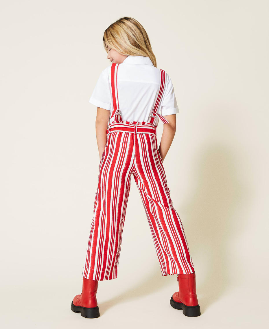 Pantalon cropped rayé avec bretelles Imprimé Rayure Rouge « Fire Red » Fille 221GJ2123-04