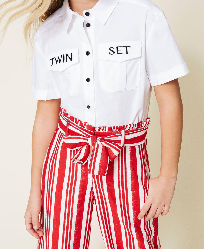 Striped cropped trousers with braces “Fire Red” Stripe Print Girl 221GJ2123-05