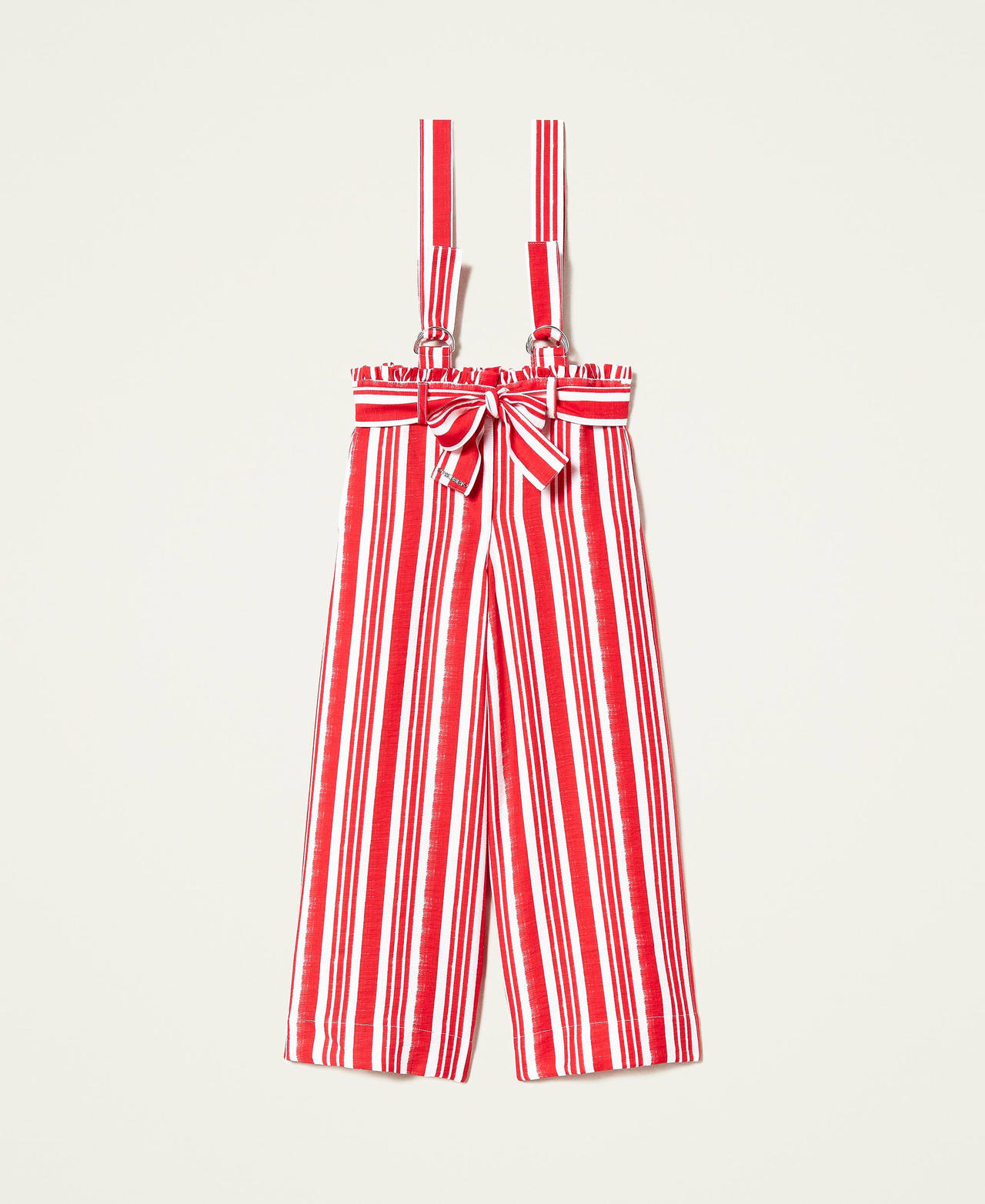Pantalon cropped ray&eacute; avec bretelles