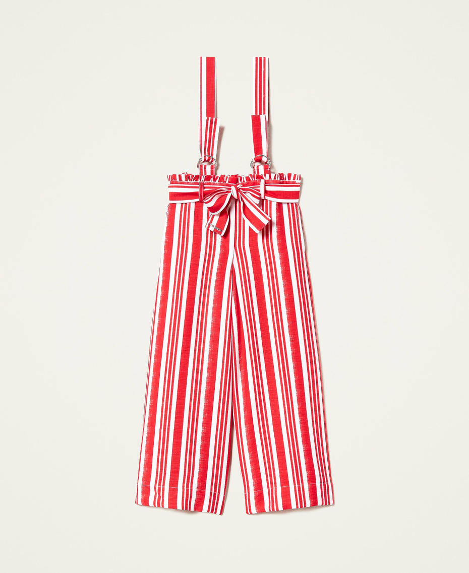 Pantalon cropped rayé avec bretelles Imprimé Rayure Rouge « Fire Red » Fille 221GJ2123-0S