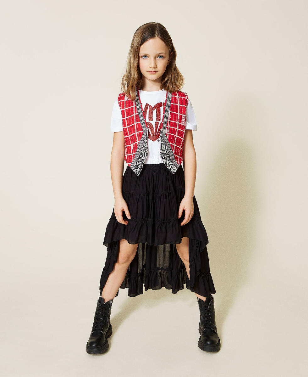 Gonna Asimmetrica Bambina In Chambray Jeans – Doppio Strato Fluente, Vita Elasticizzata, Modello Estivo Leggero Per Ragazze 8-16 Anni