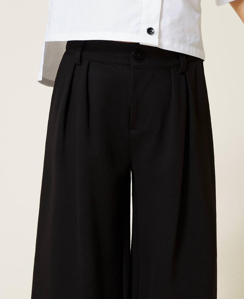 Cropped trousers with contrasting hem Bicolour Black / Off White Girl 221GJ2232-05