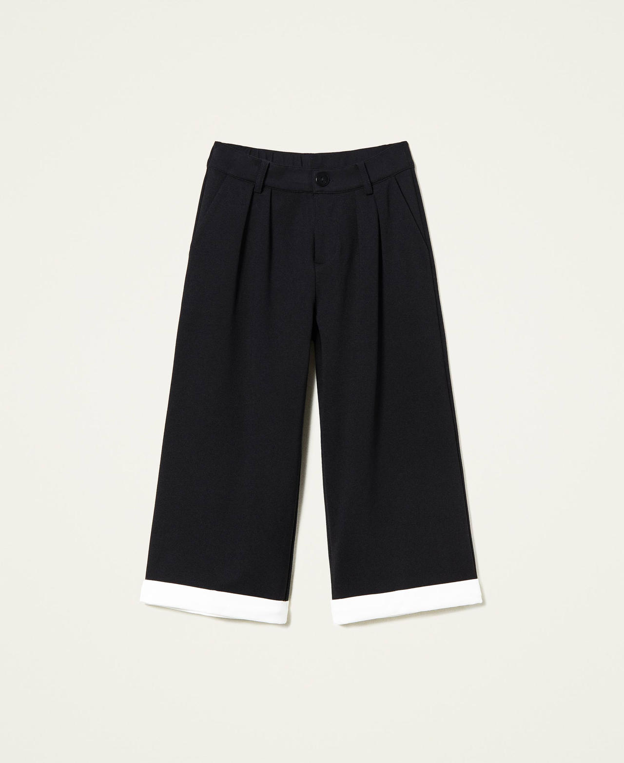 Cropped trousers with contrasting hem Bicolour Black / Off White Girl 221GJ2232-0S