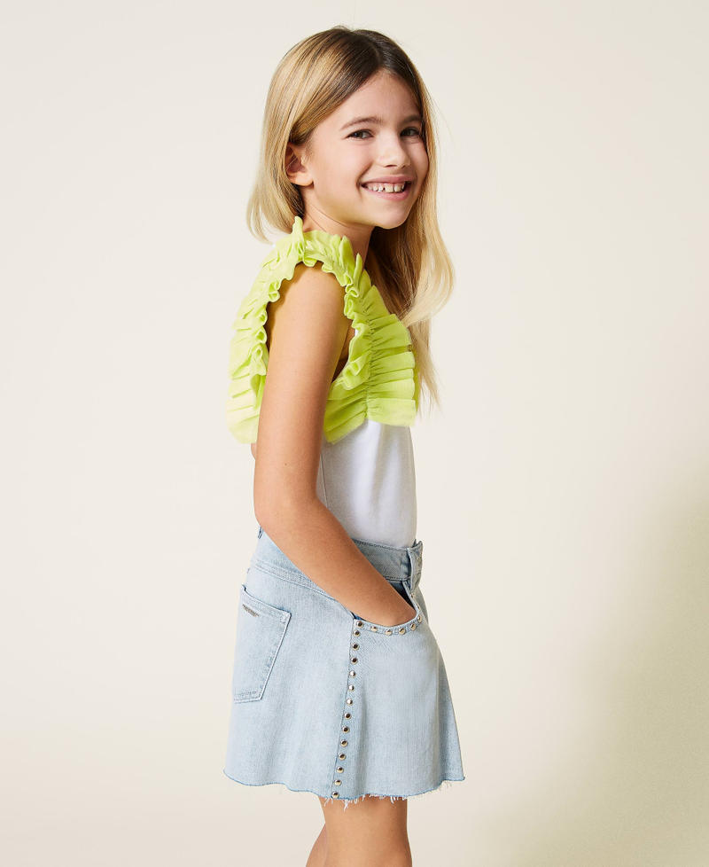Logo top with tulle sleeves Two-tone Off White/”Lemongrass” Yellow Girl 221GJ2240-03