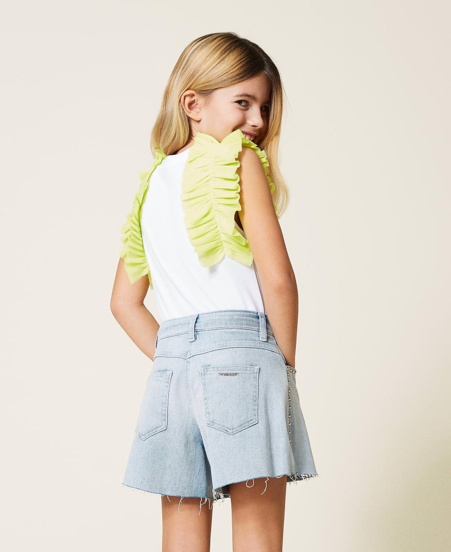 Logo top with tulle sleeves Two-tone Off White/”Lemongrass” Yellow Girl 221GJ2240-04