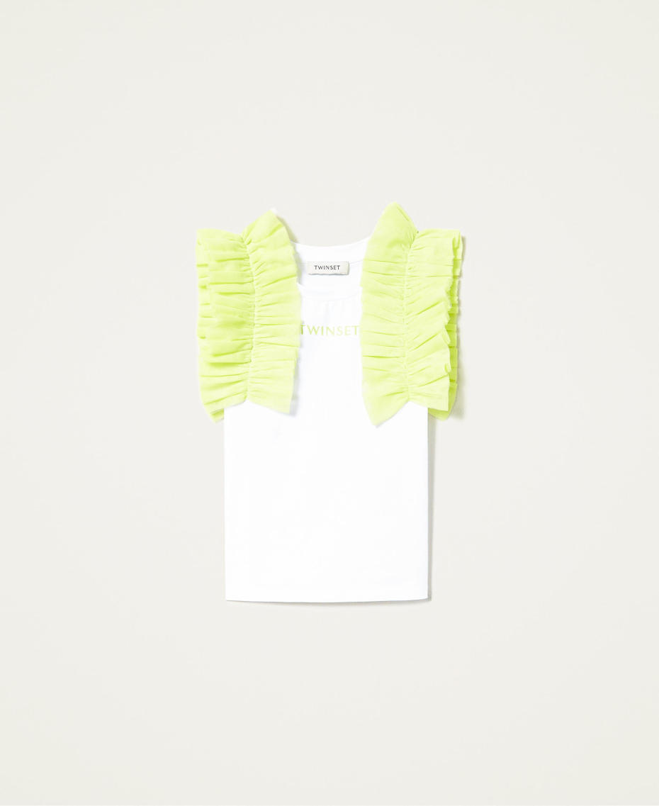 Logo top with tulle sleeves Two-tone Off White/”Lemongrass” Yellow Girl 221GJ2240-0S