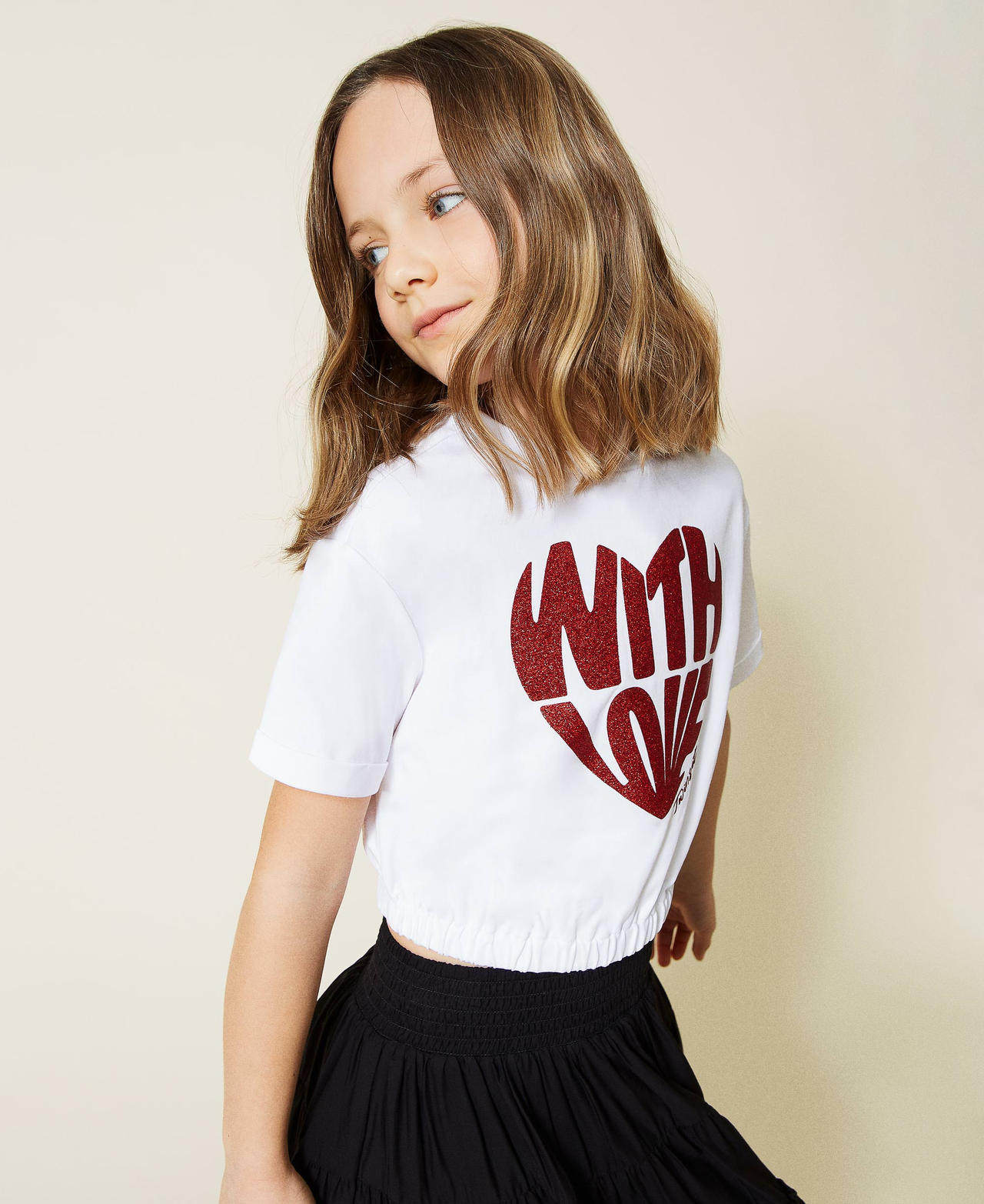 Camiseta cropped con estampado Estampado «With Love» Off White Niña 221GJ224A-02