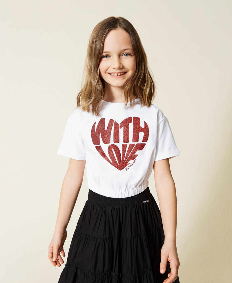 T-shirt cropped con stampa Stampa "With Love" Off White Bambina 221GJ224A-05