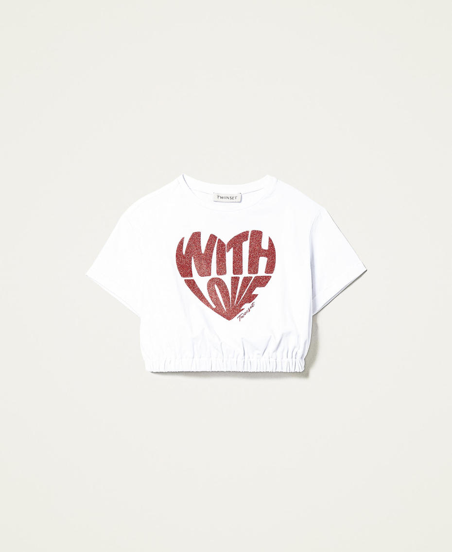 T-shirt cropped con stampa Stampa "With Love" Off White Bambina 221GJ224A-0S
