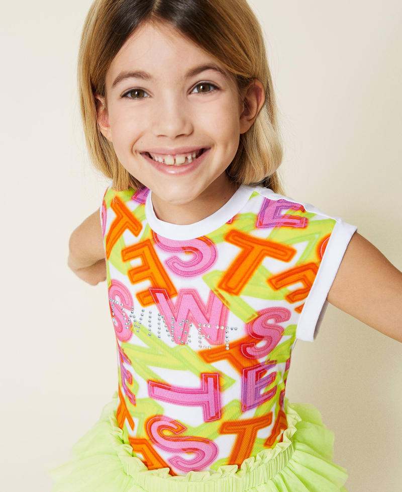 T-shirt with rhinestones and logo print Off White Neon Lettering Print Girl 221GJ224B-01