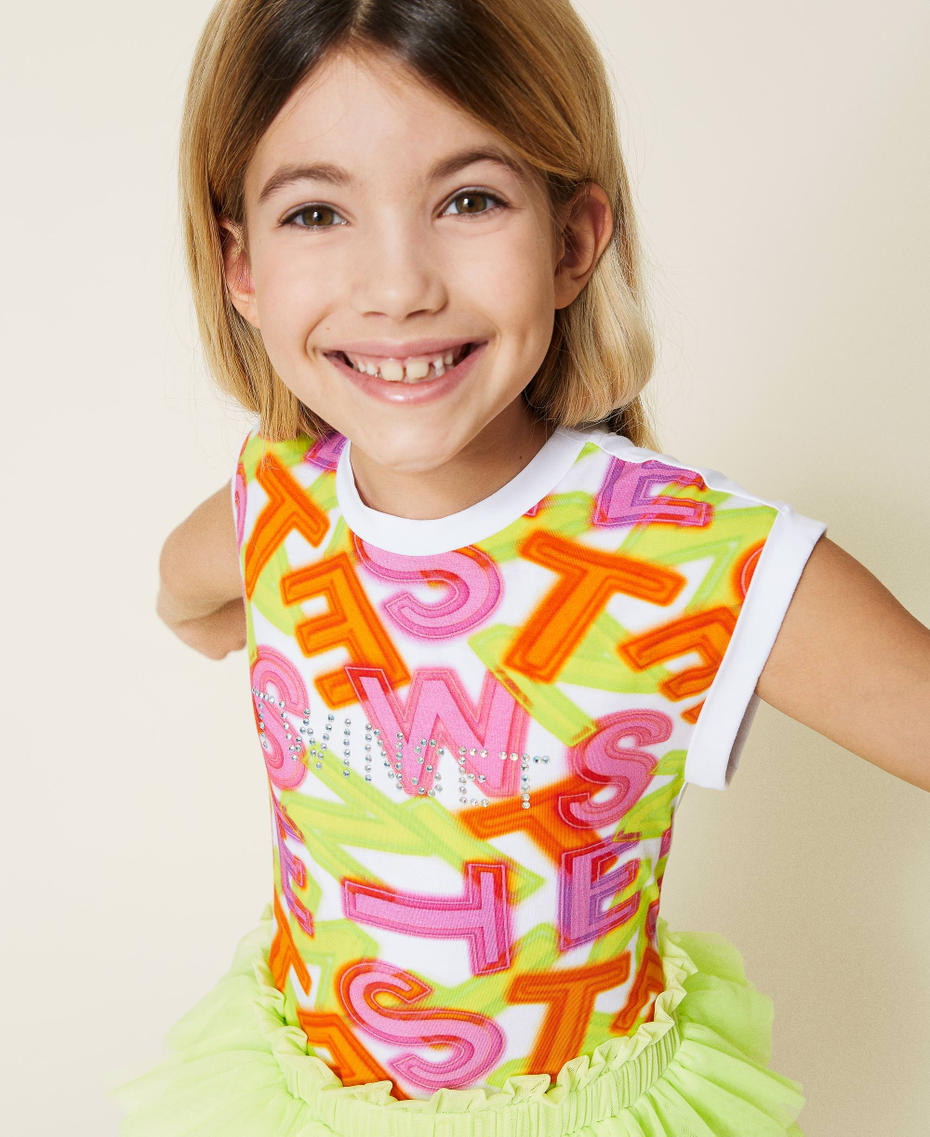 T-shirt with rhinestones and logo print Off White Neon Lettering Print Girl 221GJ224B-01