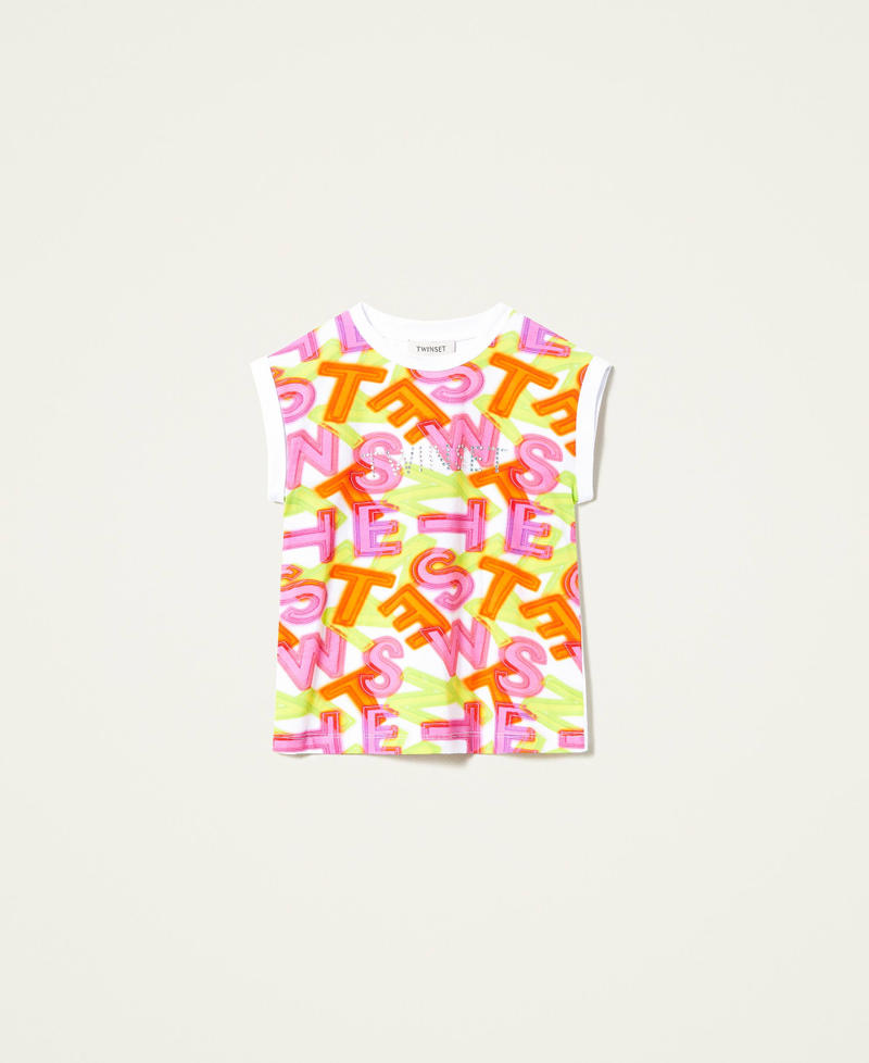 T-Shirt mit Logoprint und Strass Letteringprint Neon Off White Mädchen 221GJ224B-0S