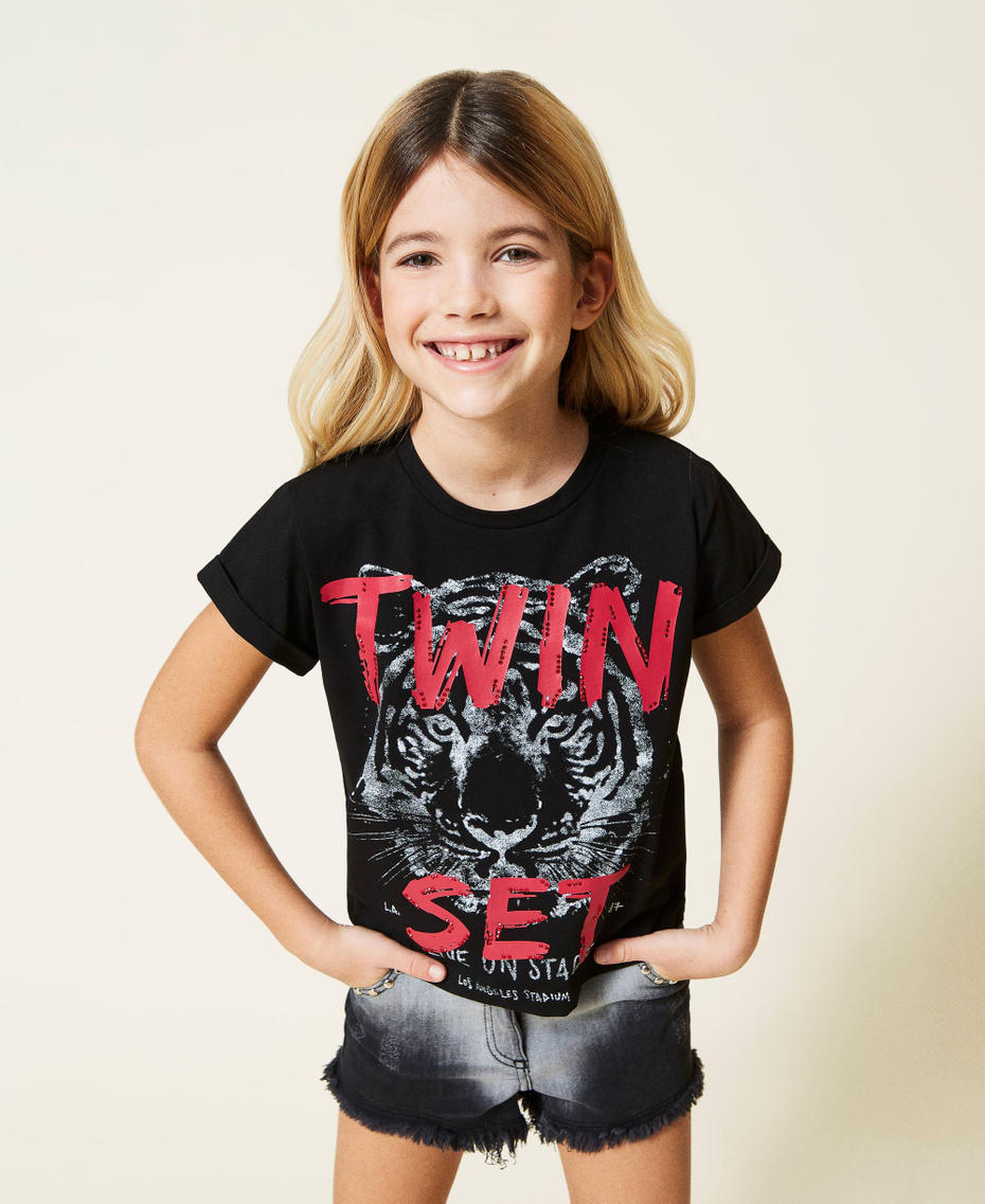 T-Shirt mit Print Tigerprint Mädchen 221GJ224C-01