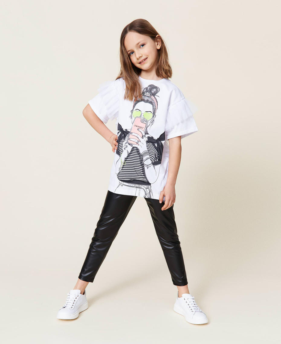 Maxi-T-Shirt mit Tüll und Leggins „Teen Girl“-Print Mädchen 221GJ224D-01